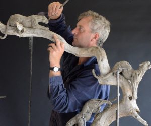 Sculptor_Hamish_Mackie_working_on_Leopards_in_a_Tree